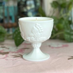 Lilac Hand Crafted Soy Candle Vintage Indiana Milk Glass Grape Harvest